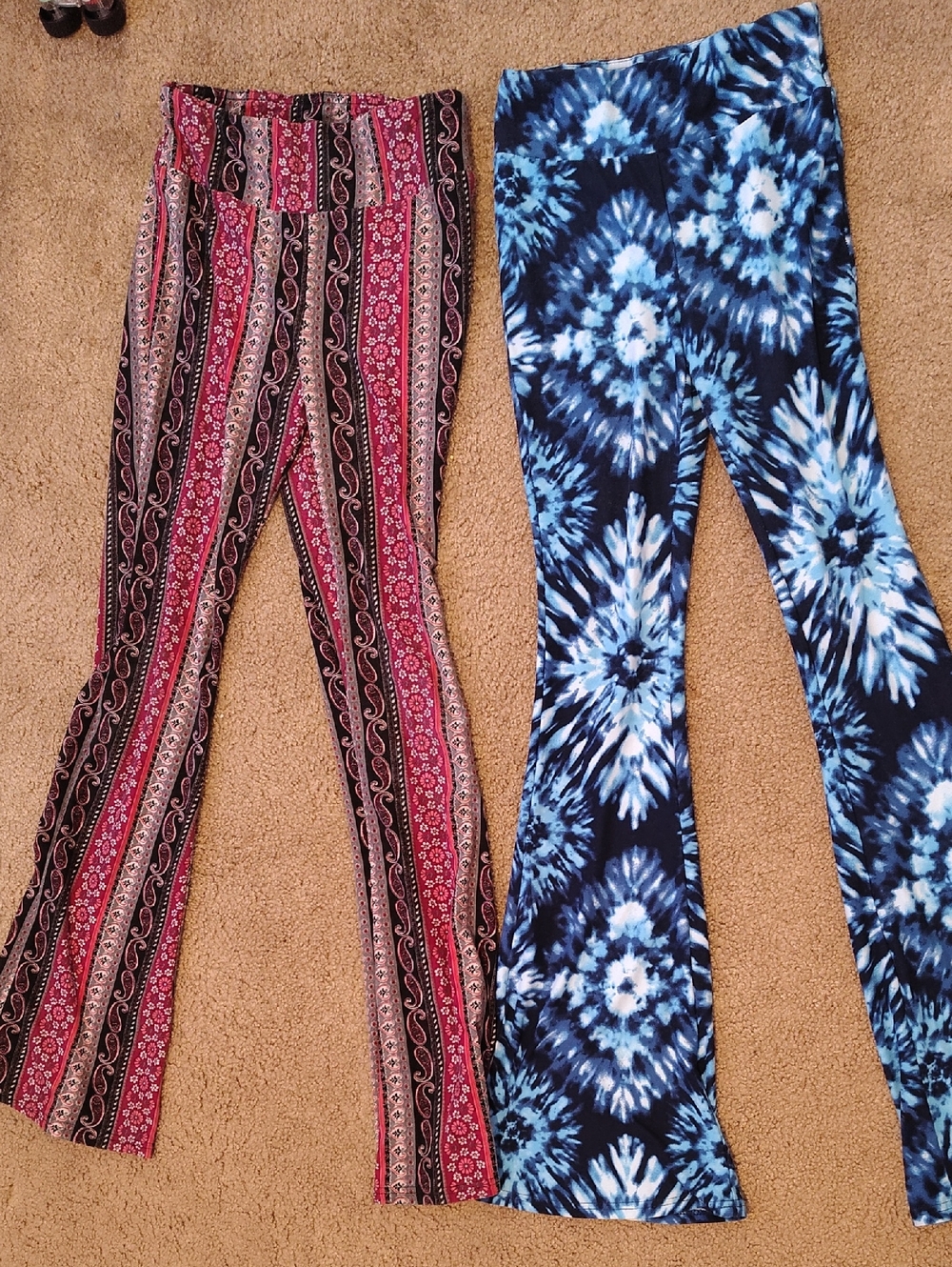 Both Pants are Sold Flared Tie-Dye Blue & Red Patterned Women's Flare Pants